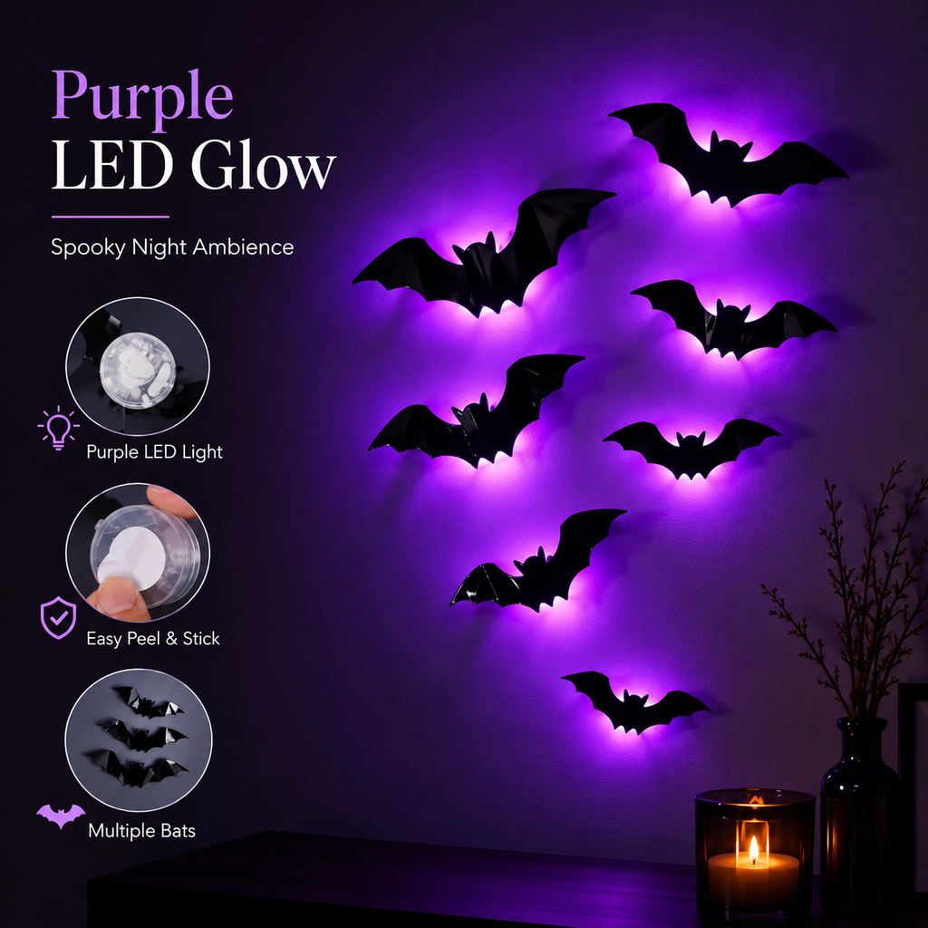 12PCS LED Halloween Bats 🦇